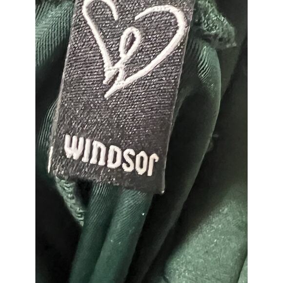 Windsor Woman’s Medium Green Plung Neck Velvet Maxi Dress Criss Cross Open Back - Picture 3 of 13